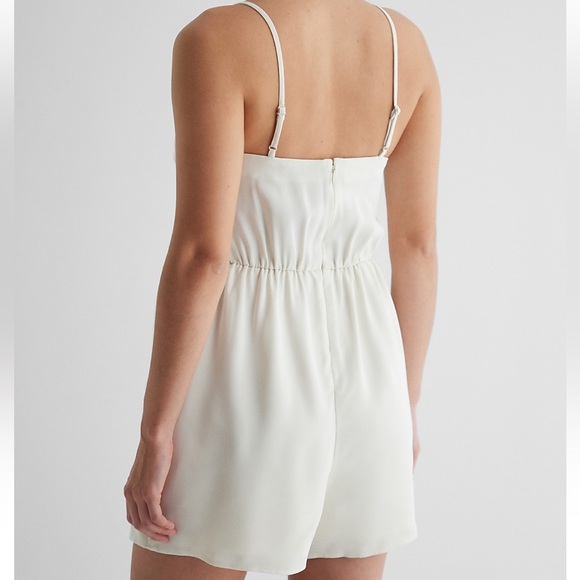 Express Satin Cowl Neck Surplice Romper - Picture 6 of 6